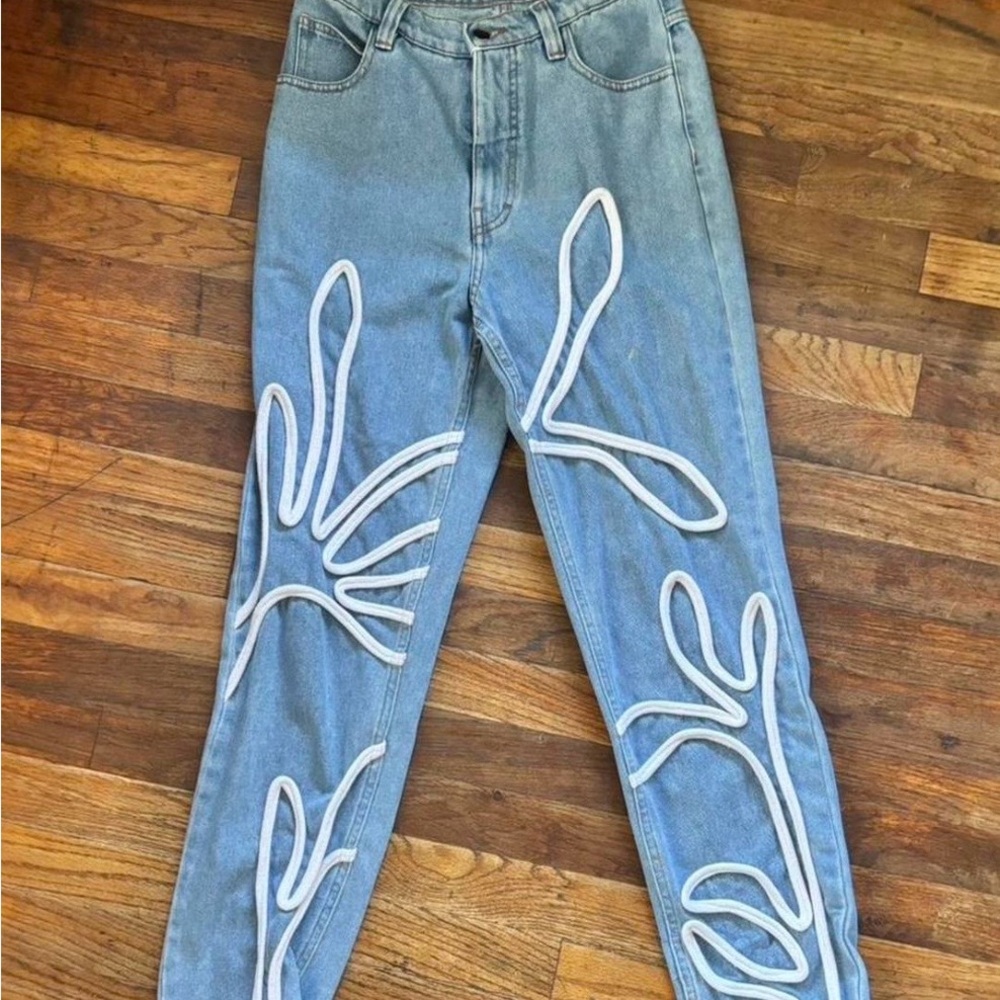 Light Blue Women's Jeans with White Applique Detail from Fanfare Label